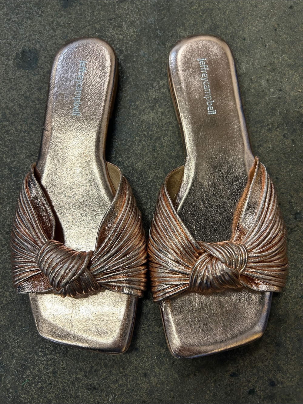 Jeffrey Campbell Rose Gold Metallic Leather Knotted Slide Sandals Size 9